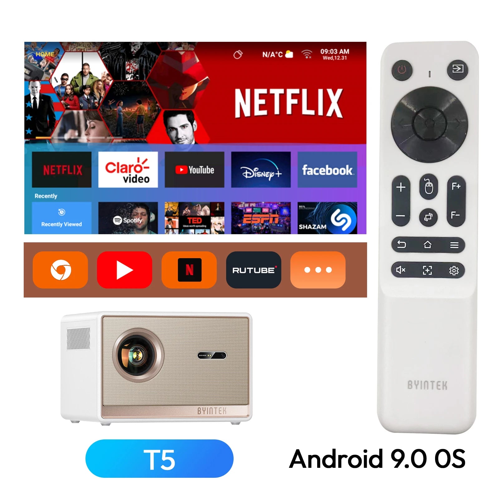 BYINTEK T5 Max Smart Projector | 1000 ANSI Lumens | Native 1080P 4K Support