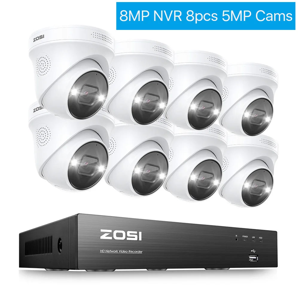 ZOSI 4K 8MP PoE Security Camera System – 8CH H.265+ NVR with 5MP/8MP Outdoor IP Cameras | AI Human/Vehicle Detection & Full‑Color Night Vision | Home & Business CCTV Kit
