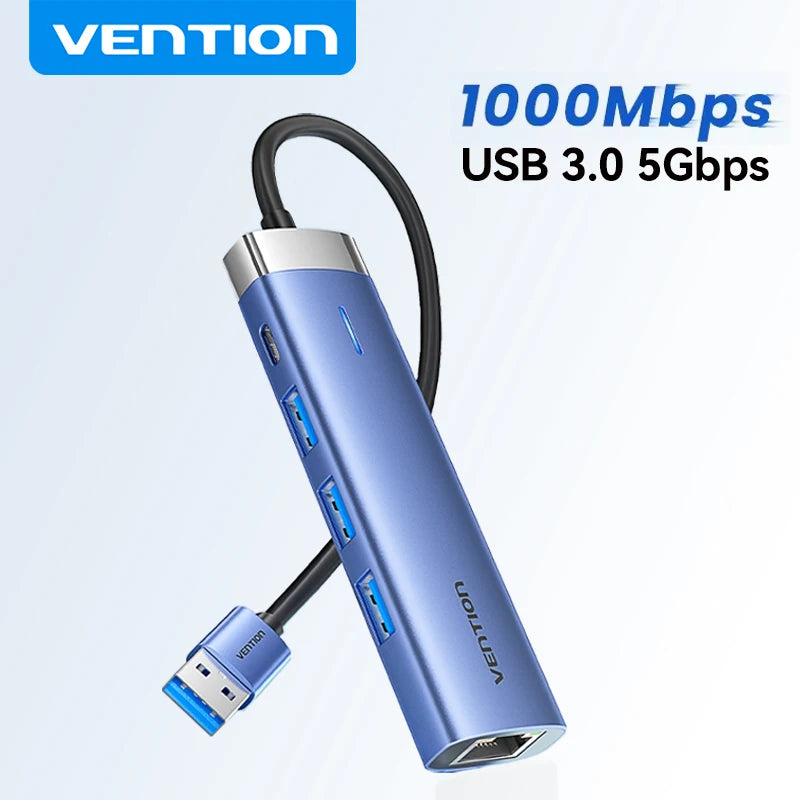 Vention USB 3.0 Ethernet HUB | Gigabit RJ45 1000Mbps Adapter with USB Expansion