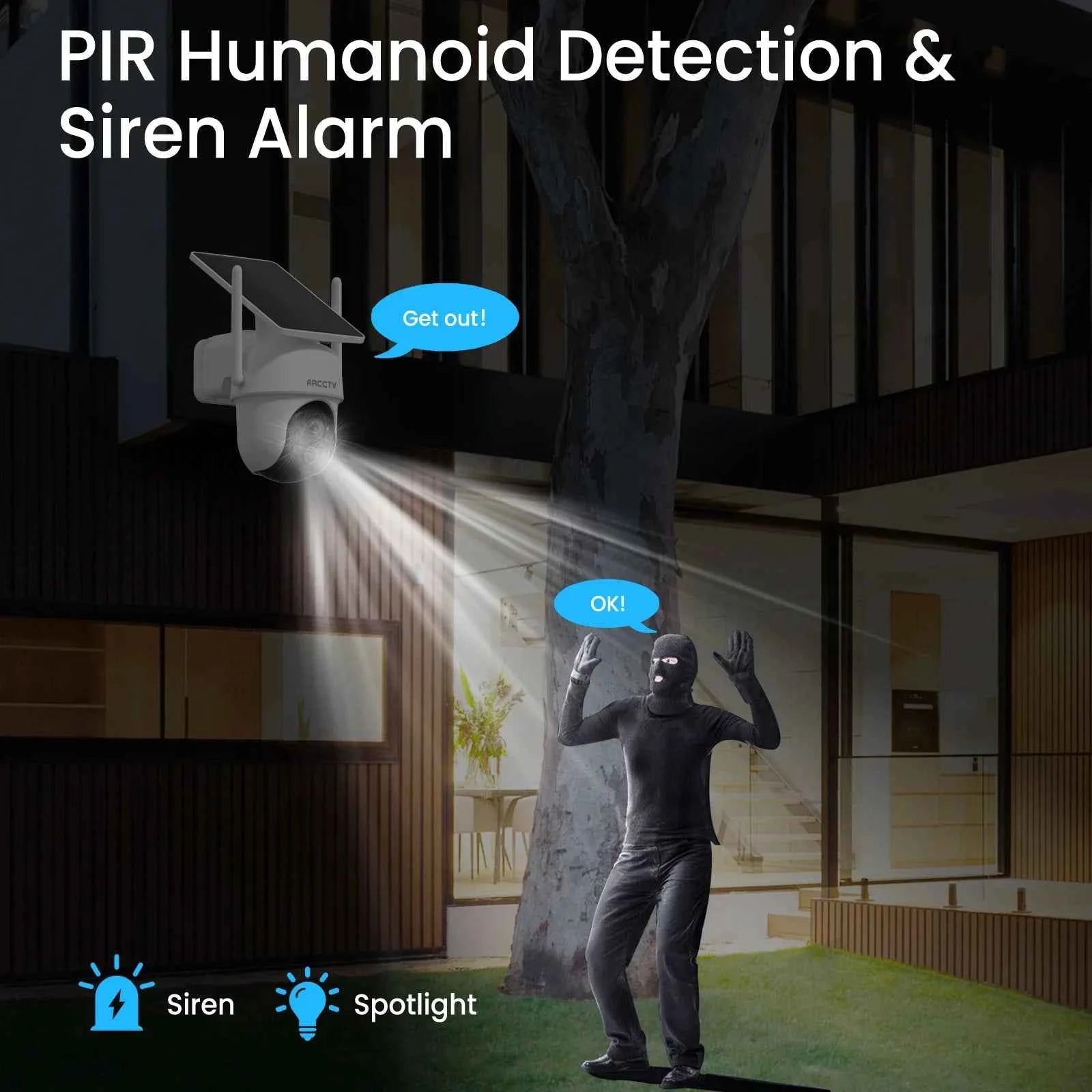 ARCCTV 2K Solar Wifi Camera Kit Outdoor Wireless Security Surveillance Camera Set Siren Alarm Two Way Audio Humanoid Detection - Limetastore