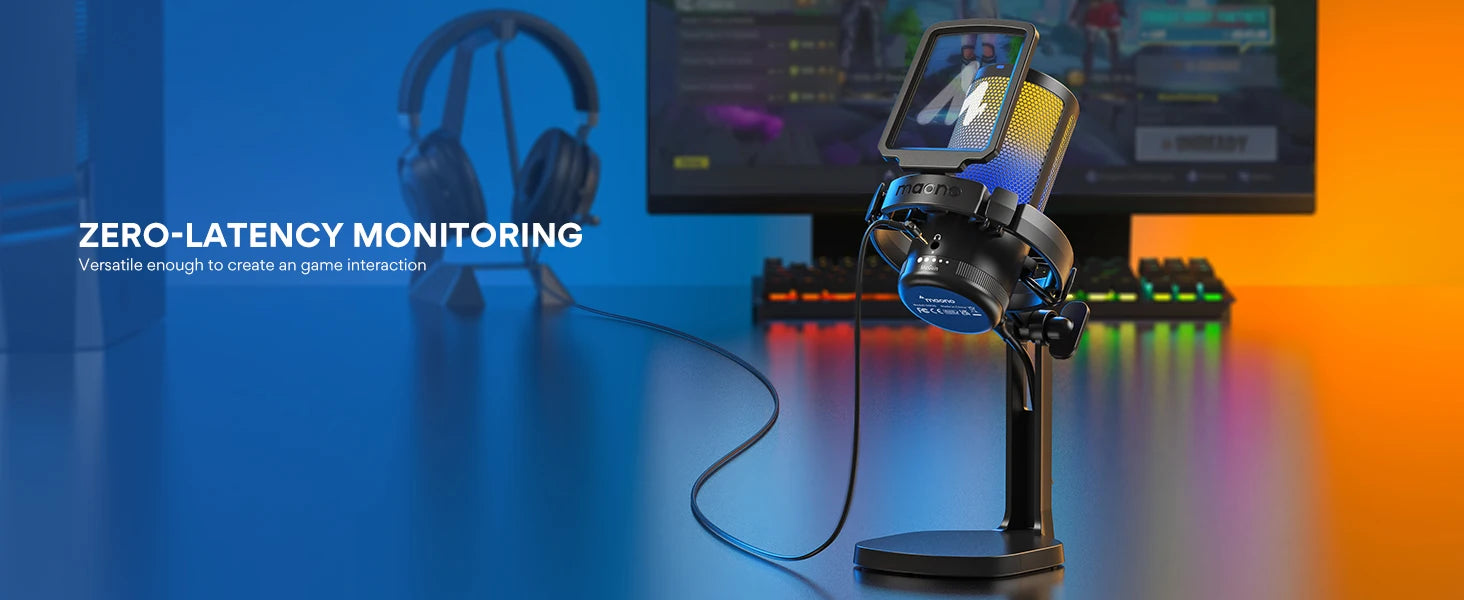 Maono DGM20 – USB Gaming Condenser Microphone | RGB Mic with Noise‑Reduction Software, Gain Control & One‑Key Mute for Streaming & Recording
