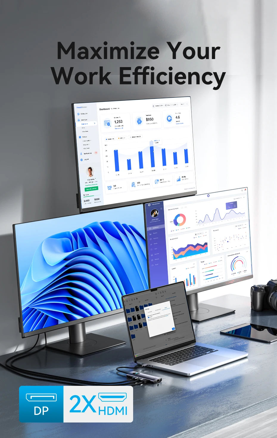 Vention USB‑C 10‑in‑1 Hub | HDMI + DP 4K60Hz, RJ45, PD 100W, USB 3.0 Docking Station