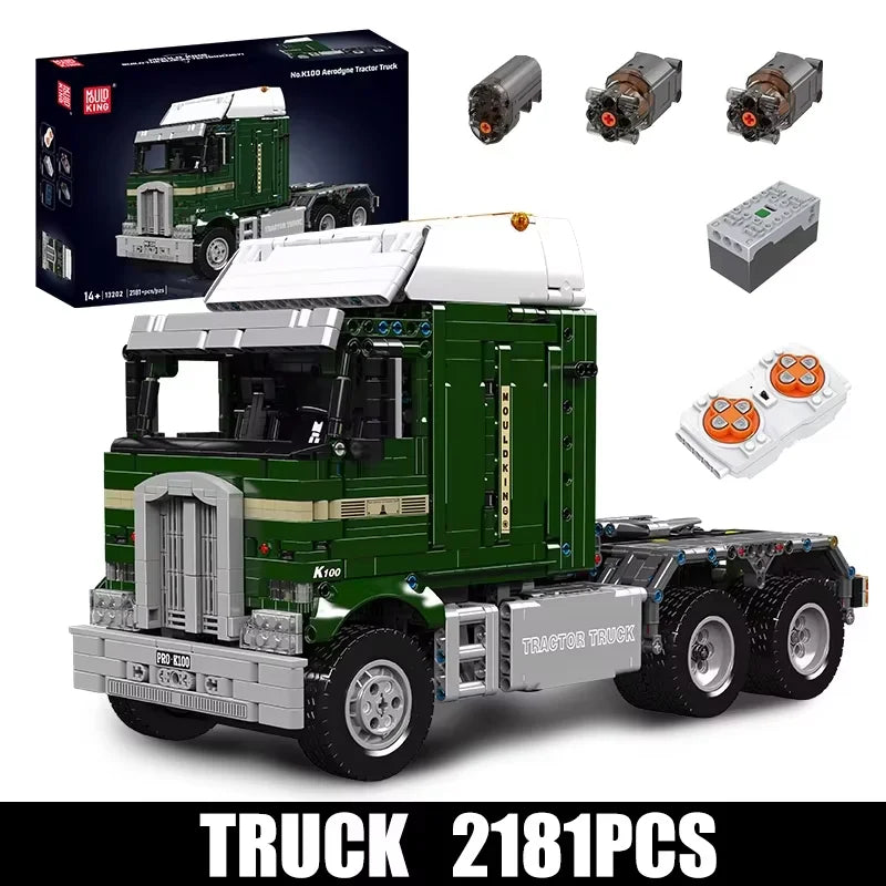 Mould King 13202 Motorized K100 Aerodyne Tractor Truck | RC Technical American Cabover Building Set - Limetastore