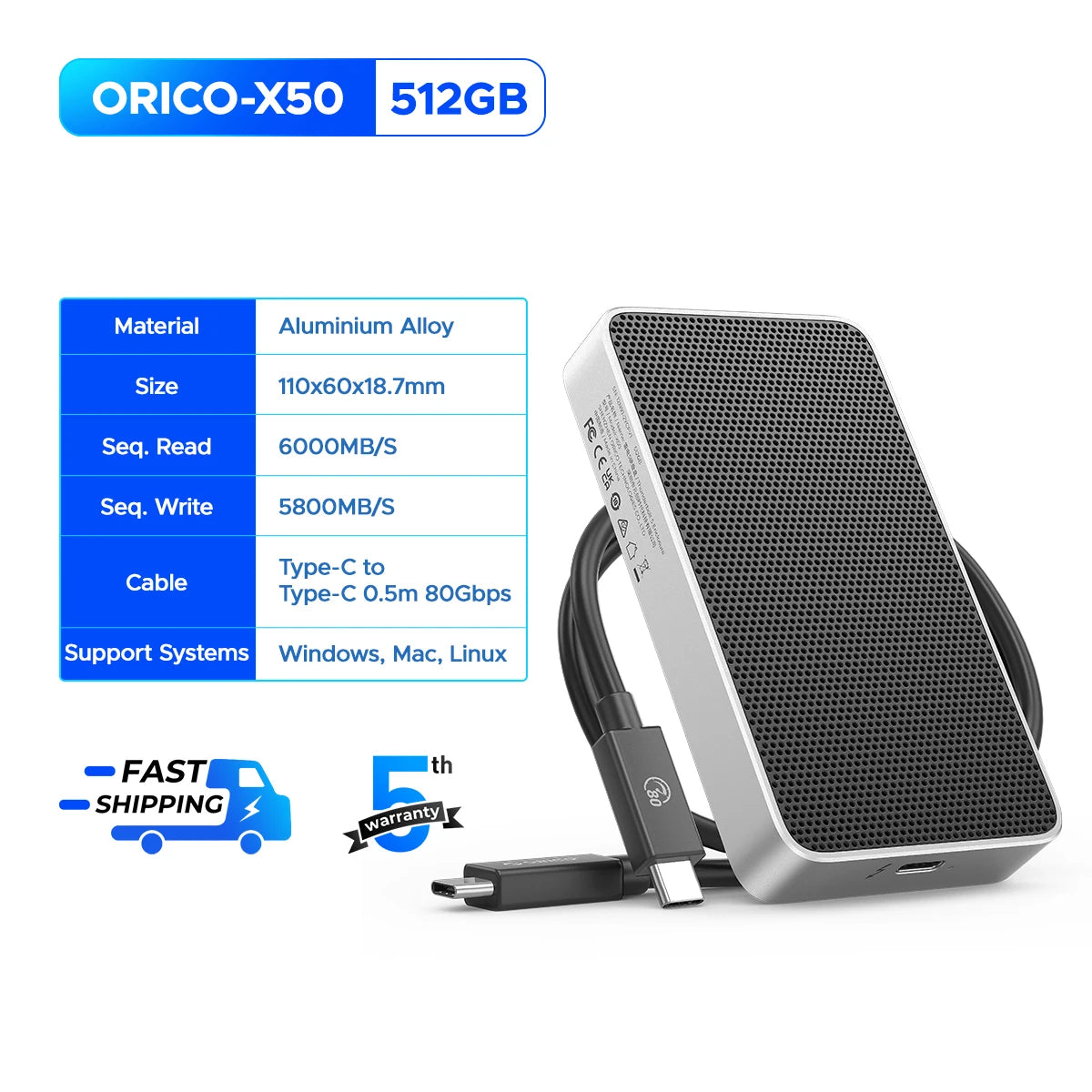 ORICO 80Gbps Thunderbolt 5‑Compatible M.2 NVMe SSD Enclosure with JHL9480 Chip