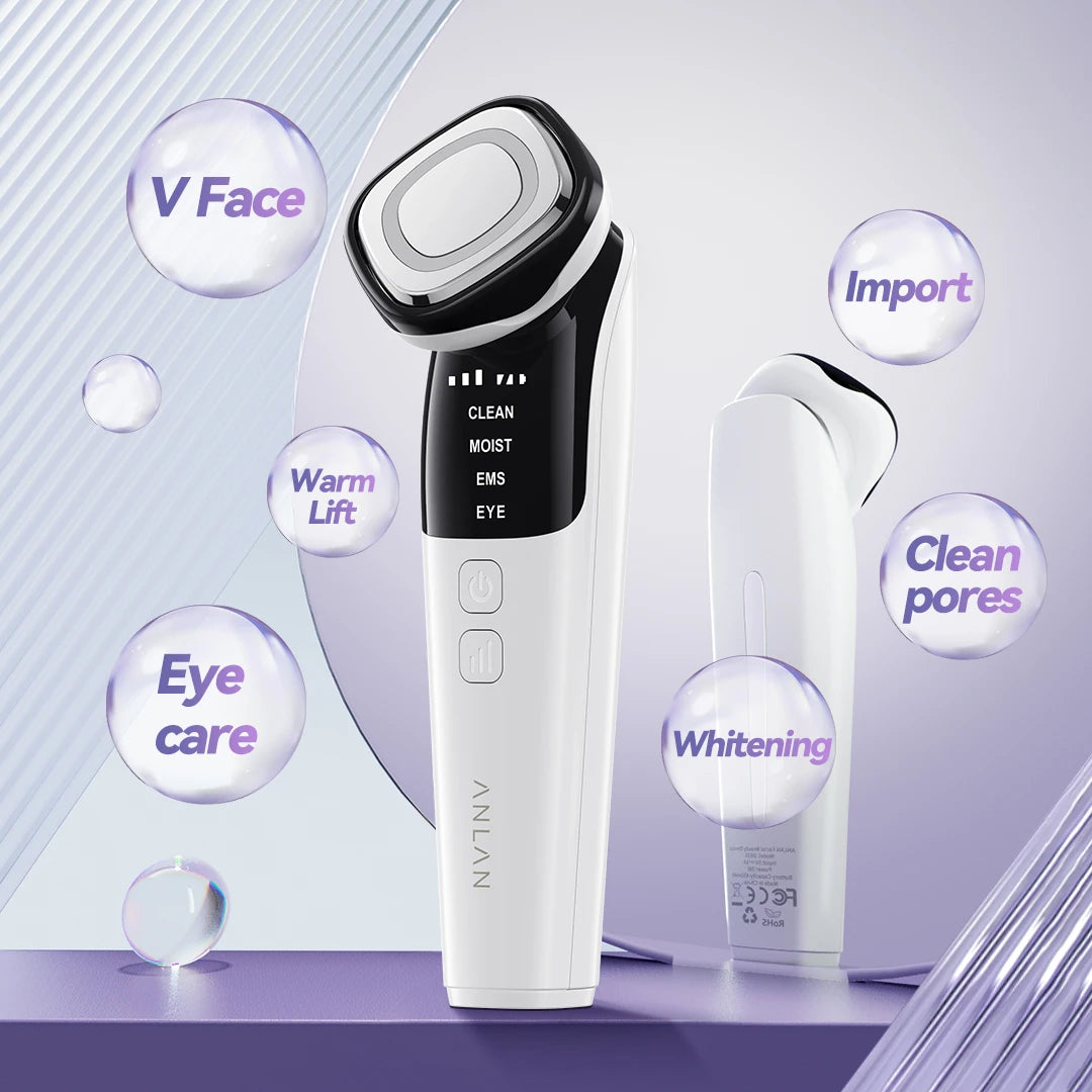 ANLAN EMS Facial Massager Device for Face Lifting, LED Photon Deep Cleaning, Eye Skin Wrinkle Removal, Heat Vibration Skincare Beauty Tool - Limetastore