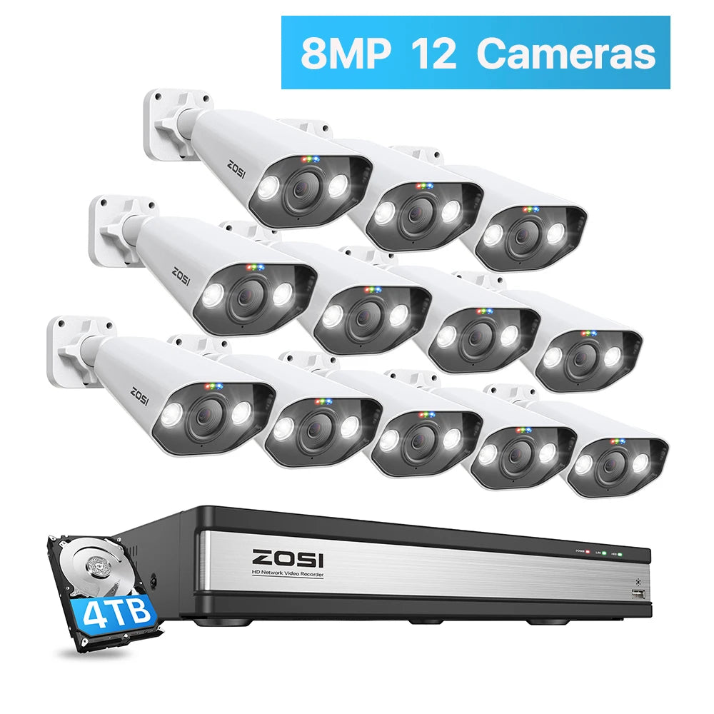 ZOSI 16CH 4K PoE Security Camera System – 8MP NVR with Outdoor/Indoor Color Night Vision AI IP Cameras