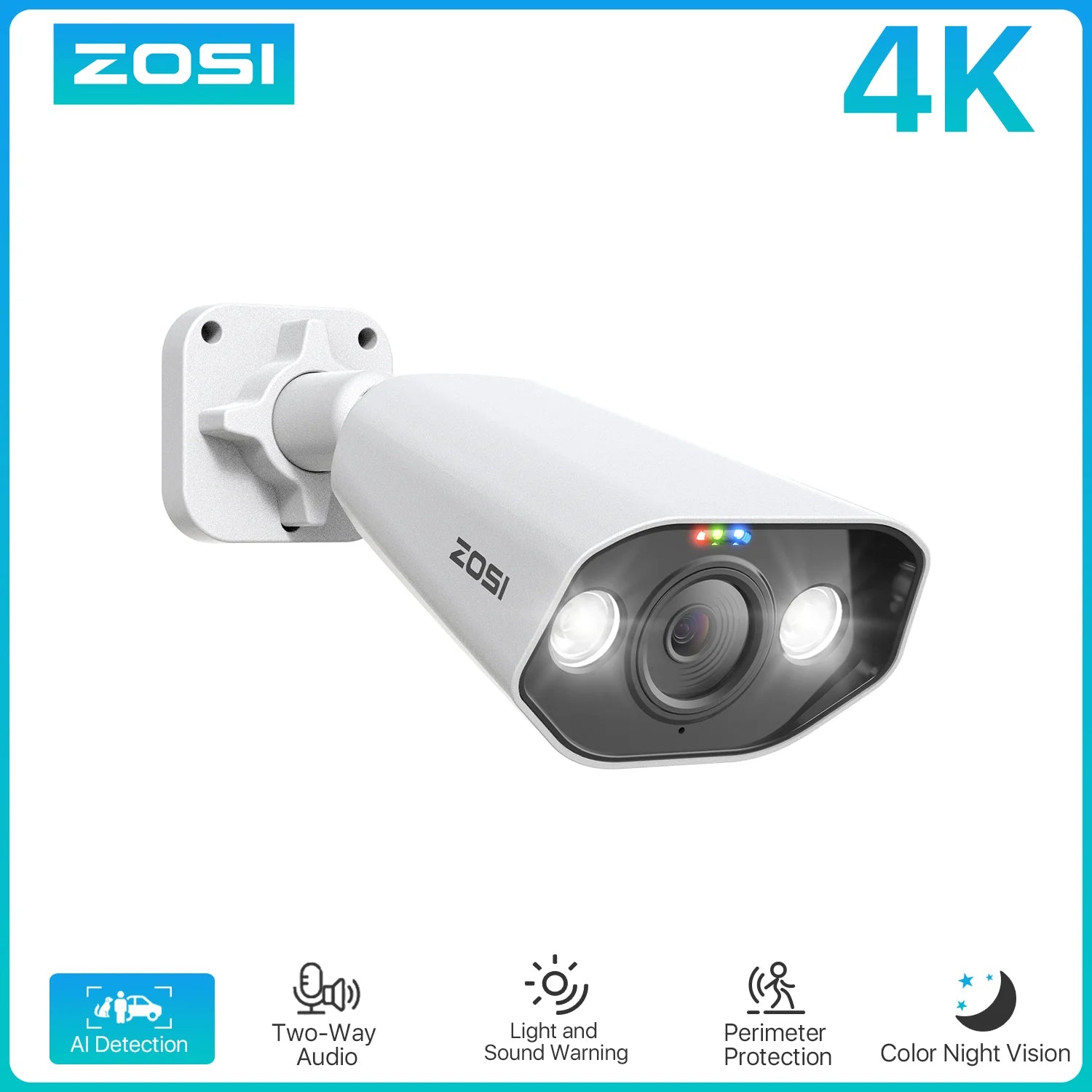 ZOSI 4K 8MP PoE Add‑On IP Camera – Ultra HD Security Cam with Two‑Way Audio, Full‑Color Night Vision
