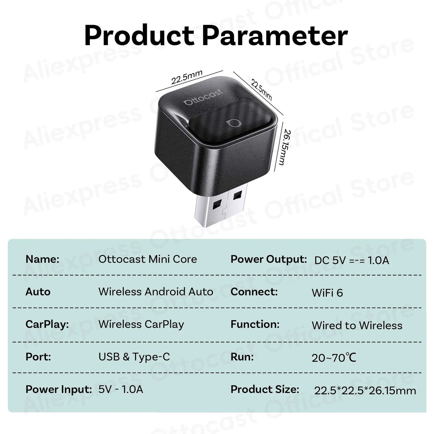 OTTOCAST Mini Core Wireless CarPlay & Android Auto Adapter