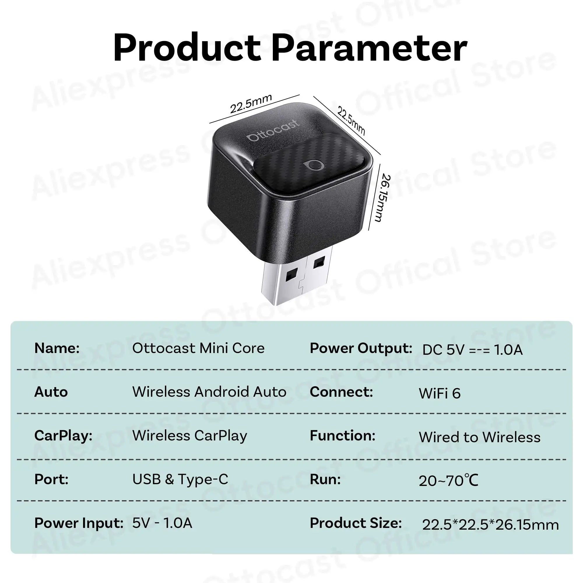 OTTOCAST Mini Core Wireless CarPlay & Android Auto Adapter