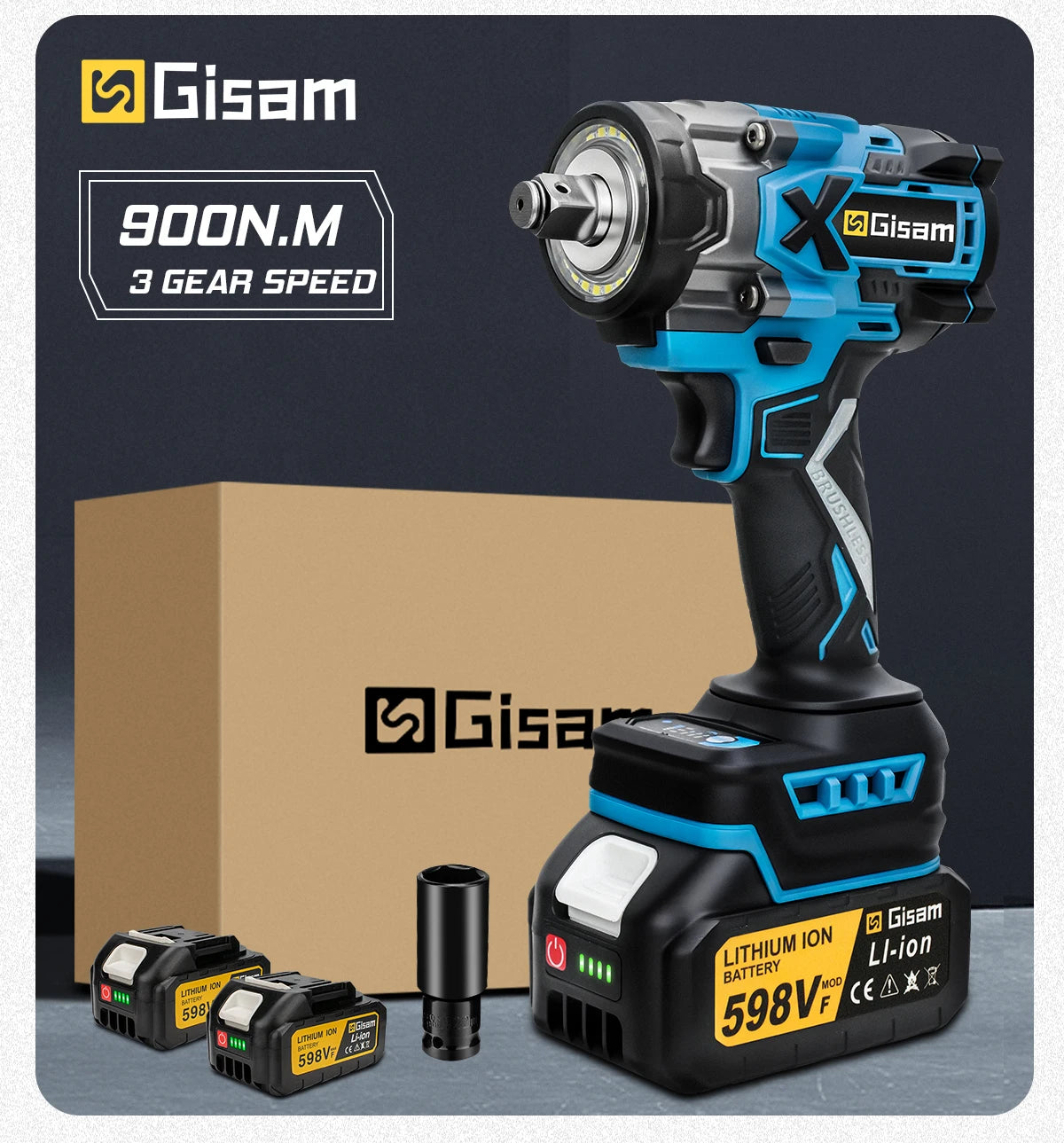 Gisam 900N.m Brushless Impact Wrench 1/2"