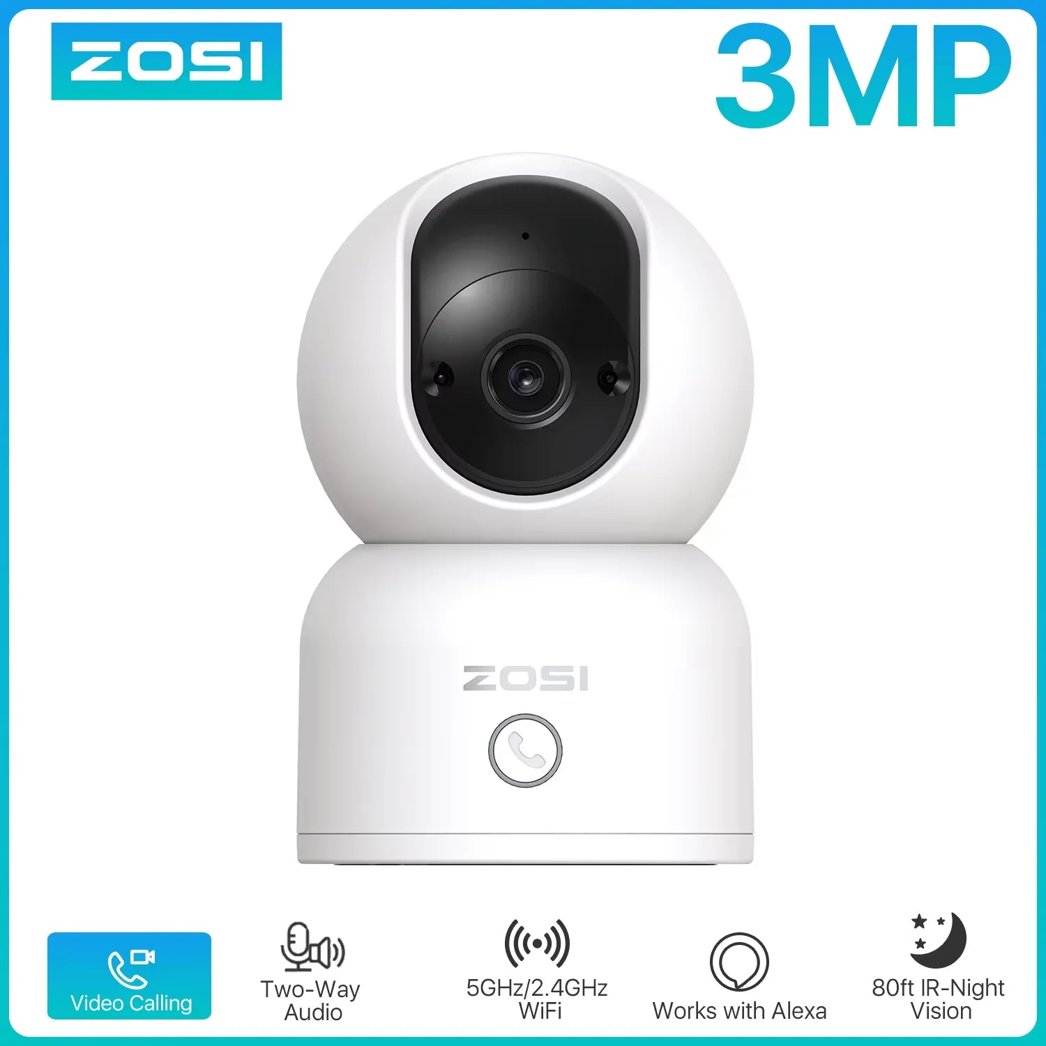 ZOSI C518 2K/4K Indoor Pan‑Tilt Smart WiFi Camera – 360° Baby & Pet Monitor with AI Human Tracking