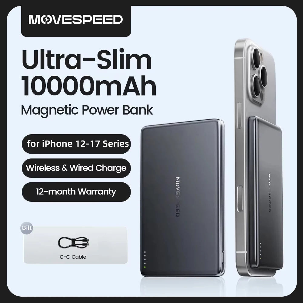 MOVESPEED Magnetic Power Bank 10000mAh Slim MagSafe for iPhone Samsung