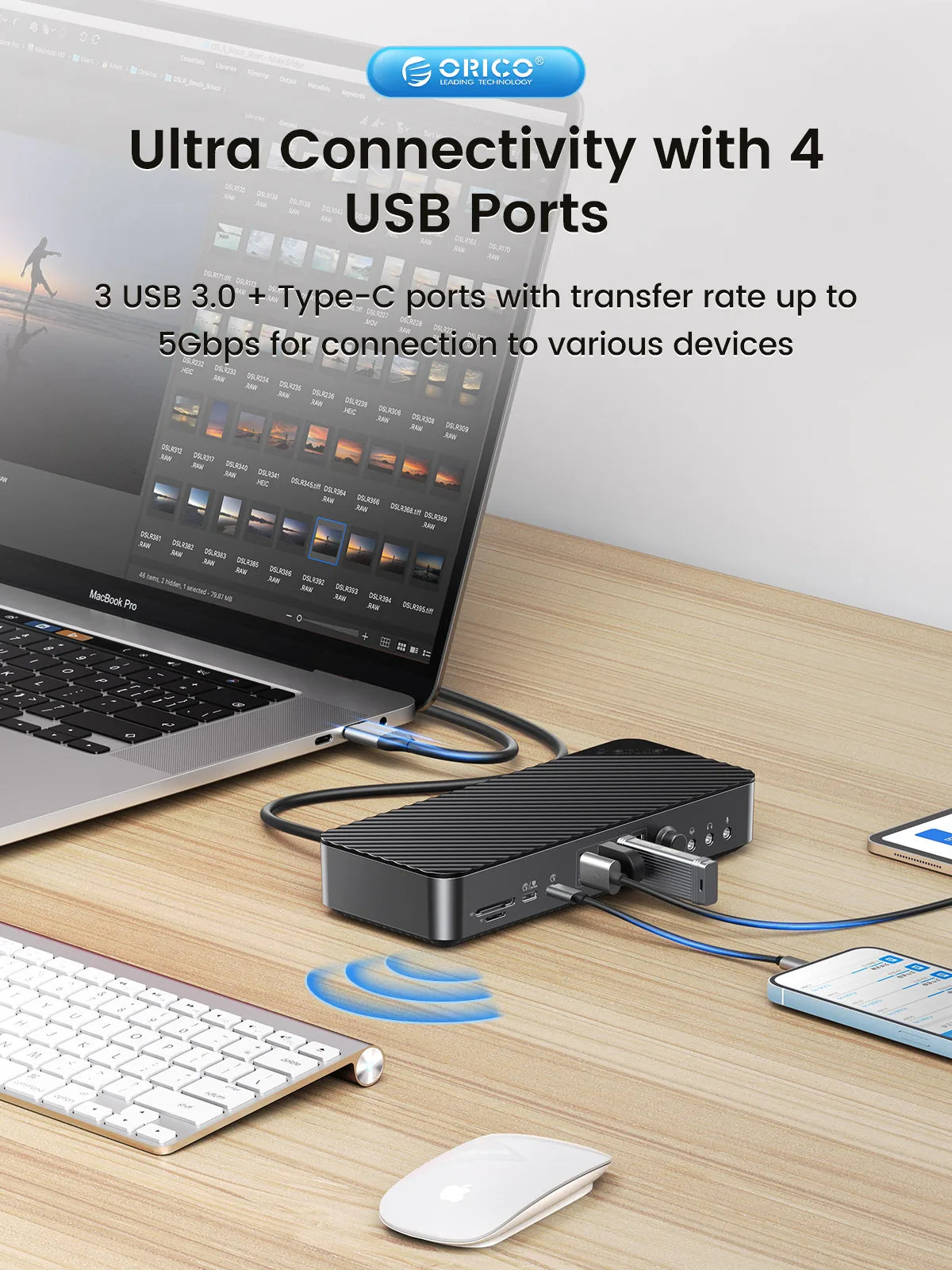 ORICO 19-v-1 USB-C namizna priklopna postaja s 4K HDMI, VGA, RJ45, PD polnjenjem