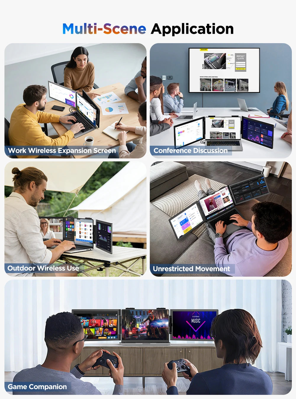 UPERFECT 14'' Wireless Portable Monitor Triple Laptop Screen Extender 1080 FHD Travel Display For 13.3"-17" Laptops PC Mac XBOX - Limetastore