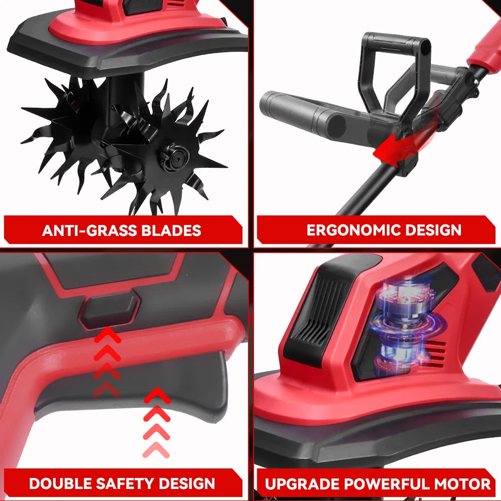 ONEVAN 4000W 36000RPM Electric Tiller Cultivator Cordless 17CM Electric Scarifier Garden Power Tool For Makita 18V Battery Pin