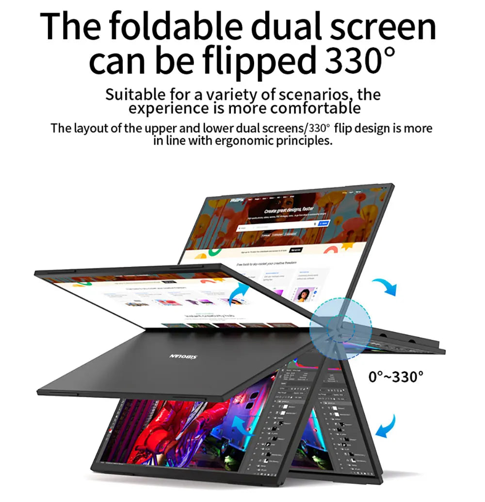 Sibolan 15.6-inch Portable Dual Screen Extender 1080p Laptop Monitor Stackable Foldable Triple Monitor (Win/Mac Compatible) - Limetastore