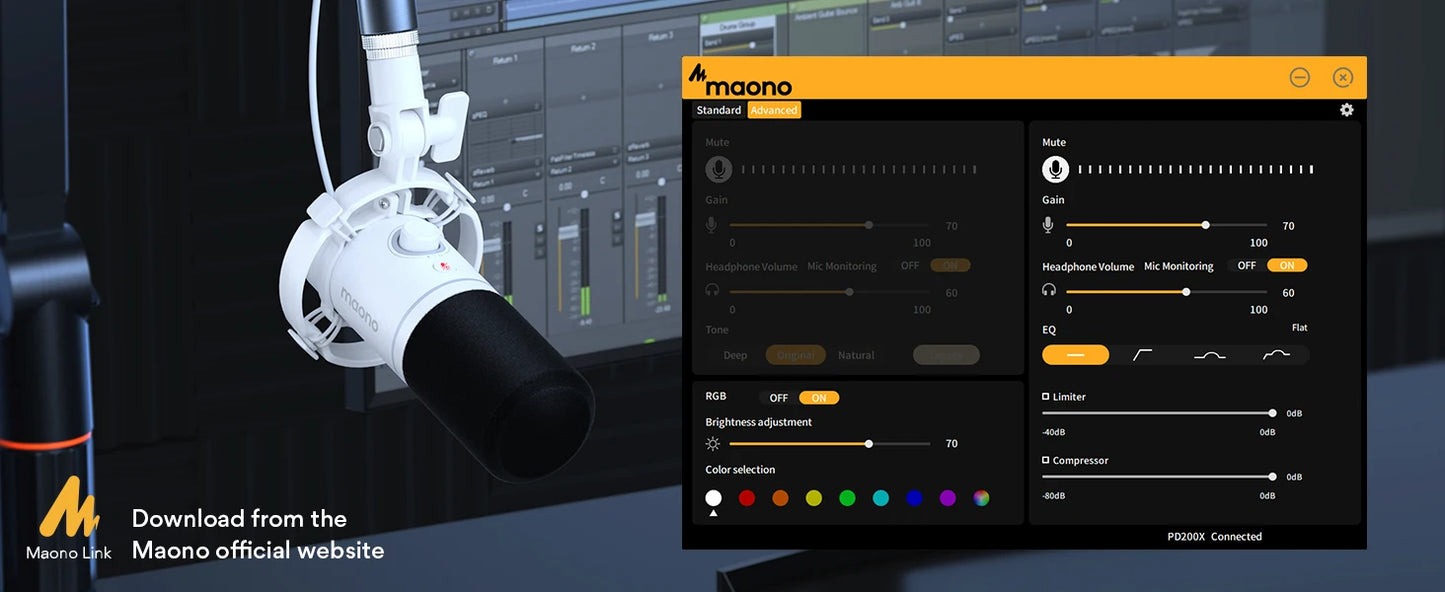 Maono PD200X – RGB Dynamic Gaming Microphone | USB/XLR Dual‑Mode Podcast Mic with Gain Control & One‑Key Mute
