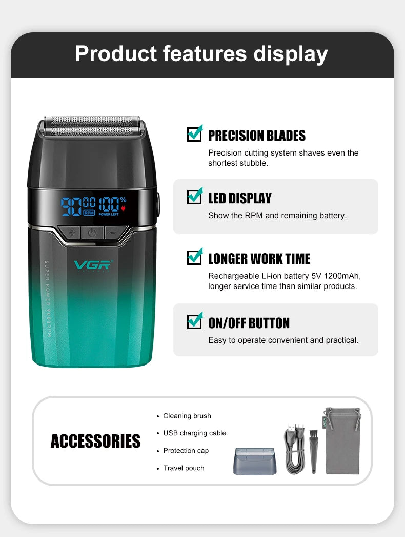 VGR Hair Trimmer Professional Hair Cutting Machine Electric Hair Clipper Shaver Barber Metal Trimmer for Men V-003 V-906 V-308