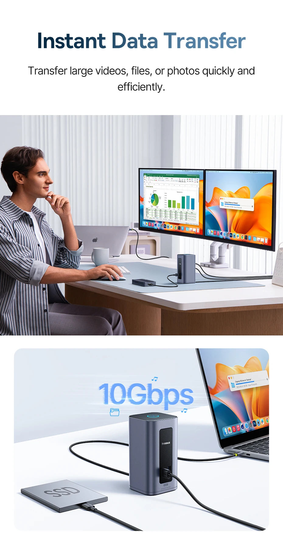 Baseus 12‑in‑1 USB‑C HUB | DisplayPort + HDMI 4K@60Hz MST, USB 3.2, RJ45, PD 100W Docking Station