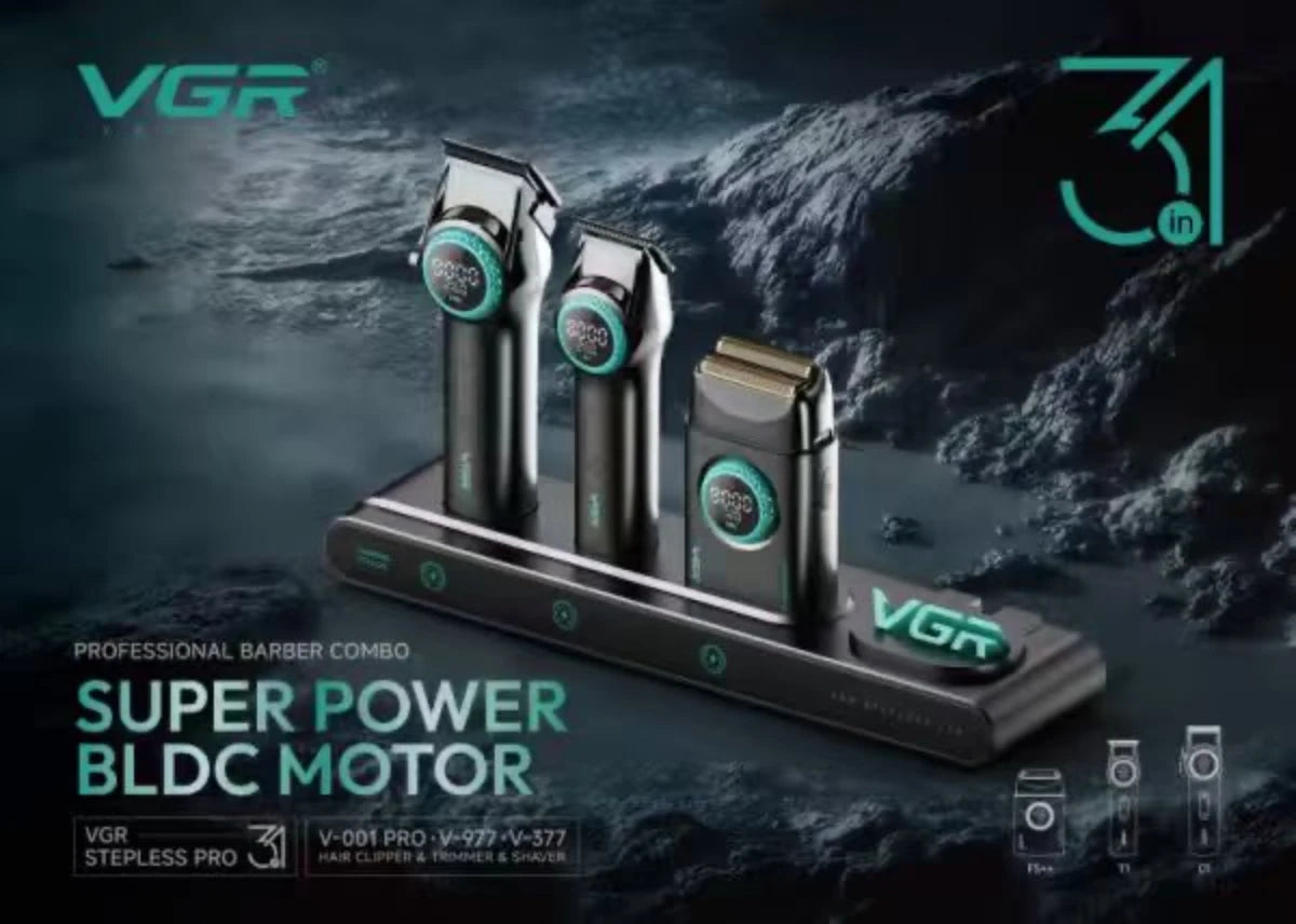 VGR Hair Trimmer Professional Hair Cutting Machine Electric Barber Cordless Clipper Stepless Pro 3 in 1 Shaver Trimmer for Men