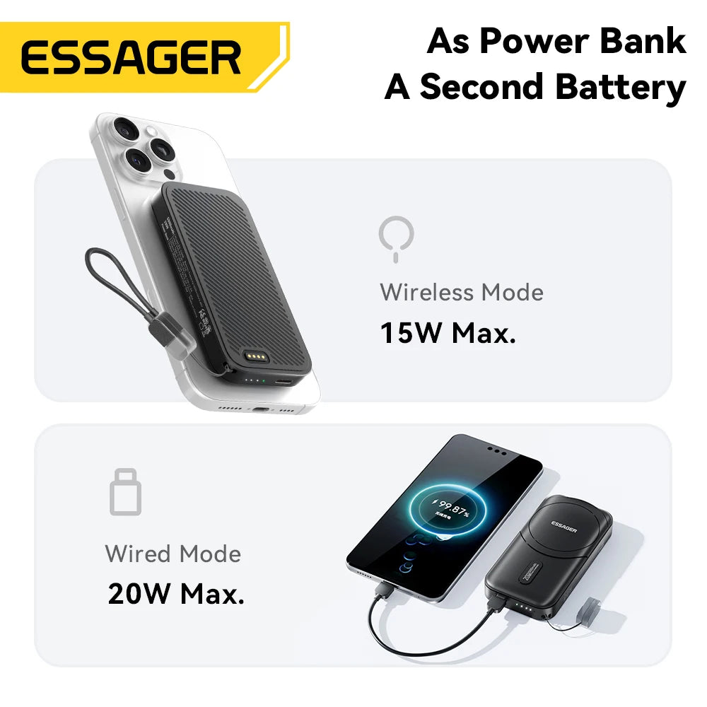 ESSAGER 3-in-1 Magnetic 65W GaN Charger Power Bank 5000mAh