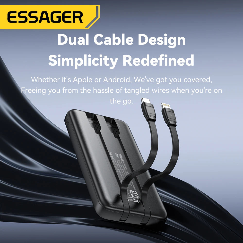 ESSAGER 22.5W Power Bank 20000mAh with Two Built-in Cables