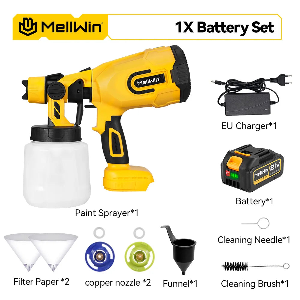MELLWIN 1200ML Cordless Electric Paint Spray Gun Household Paint Sprayer Car Furniture Sprayer For Makita 18V Battery Pin - Limetastore