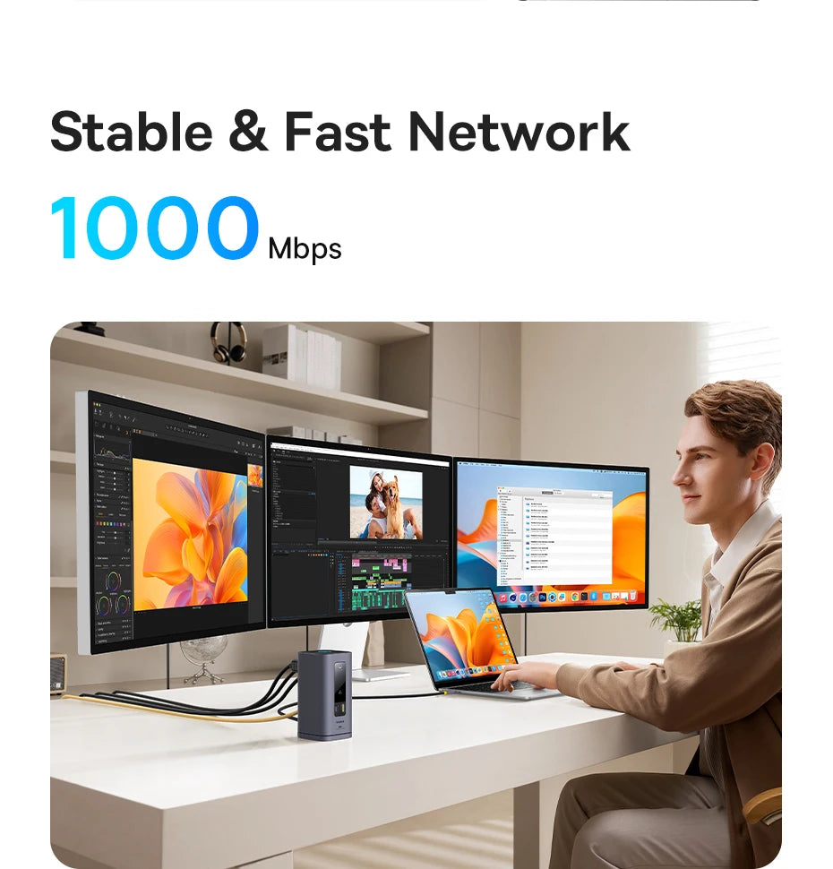 Baseus 11‑in‑1 USB‑C Hub | DP 4K@60Hz, HDMI, Triple Display, RJ45, PD 100W, USB 3.1 Docking Station