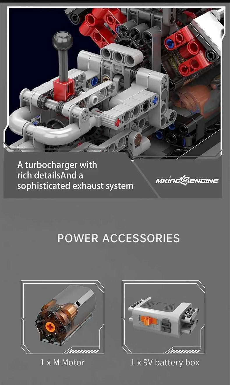 Mould King 10225 Motorized V8 Engine Building Set | Technical Car Engine Toy - Limetastore