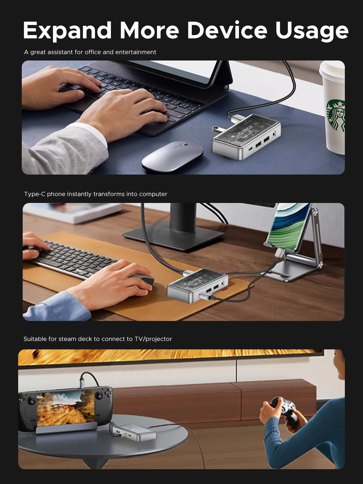 ORICO Metallic USB‑C 10Gbps Docking Station with 4K60Hz HDMI, USB 3.0 Ports