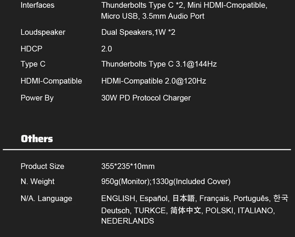 ZEUSLAP 16" 2.5K 144Hz Prenosni monitor na dotik | 2560×1600, 100 % sRGB, 500 nitov