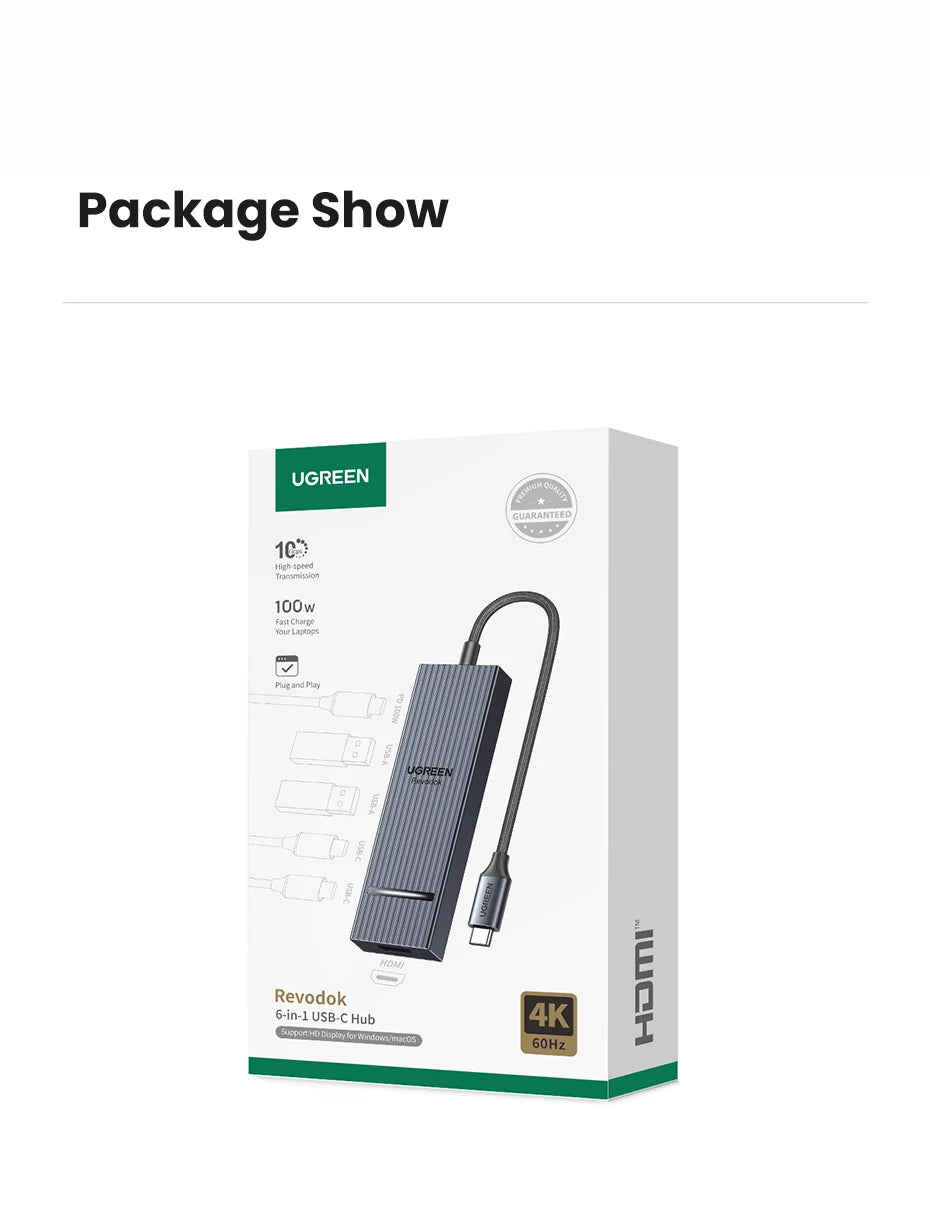 UGREEN USB‑C Hub with 4K60Hz HDMI, 10Gbps USB 3.2, PD100W, USB‑A/C Data Ports