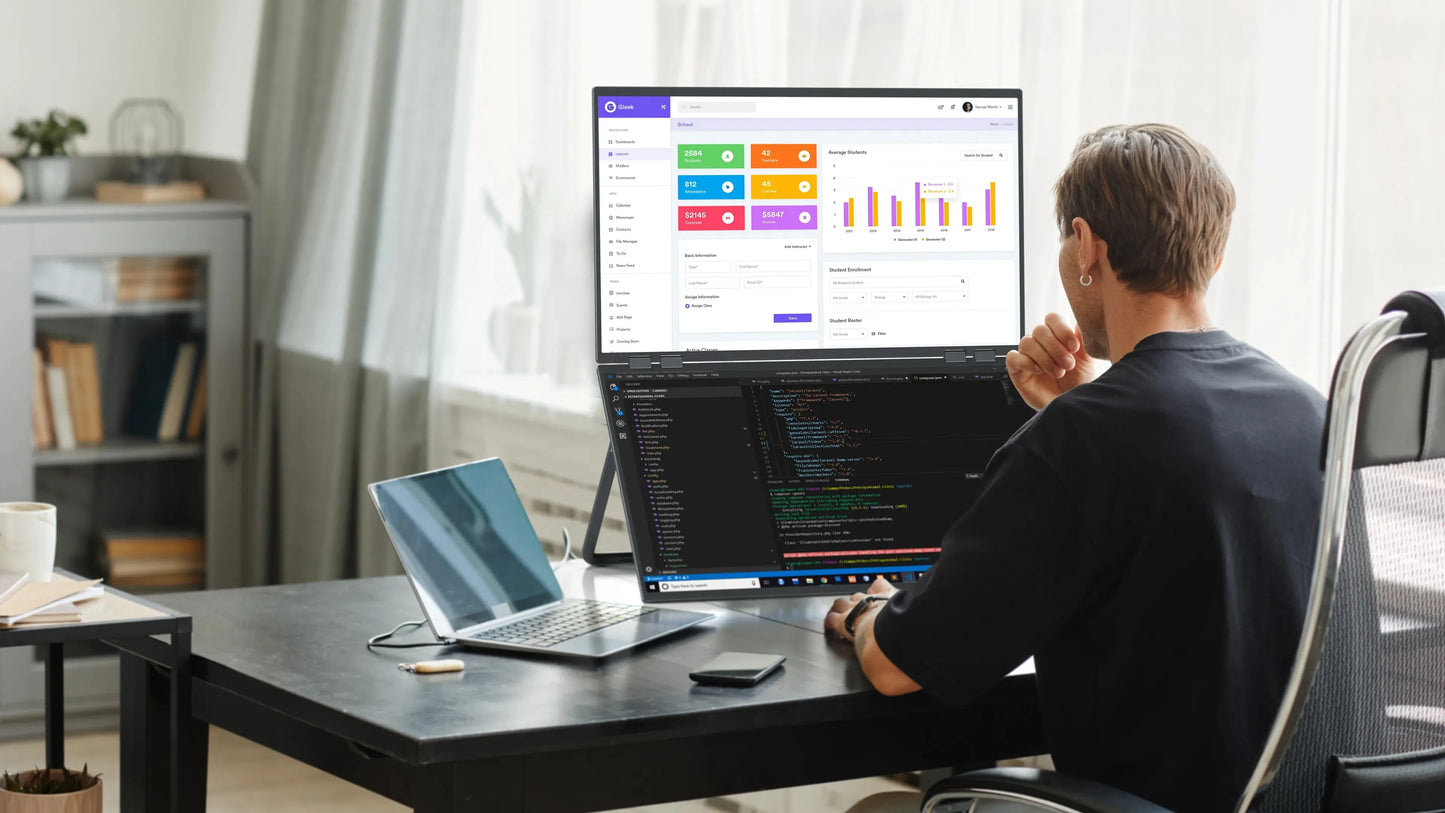 UPERFECT Delta Mega 23.8" Dual Screen Computer Monitor with 100Hz Refresh Rate and Built-in Speakers for Laptop, Desktop PC, MAC, and Phone Extended Play - Limetastore