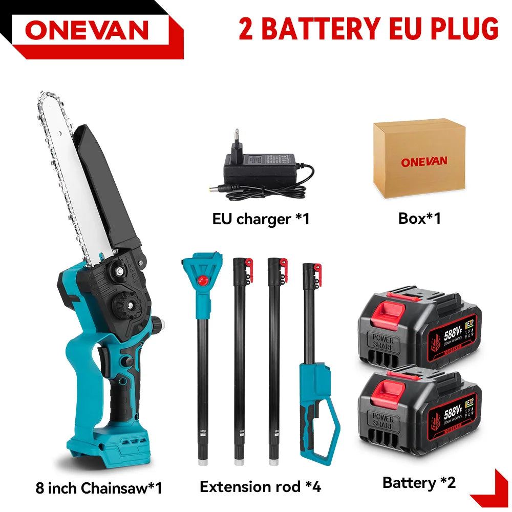 ONEVAN 8Inch Brushless Telescoping Pole Electric Chainsaw 40CM High Branch Saw Garden Pruning Tool For Makita 18V Battery Pin