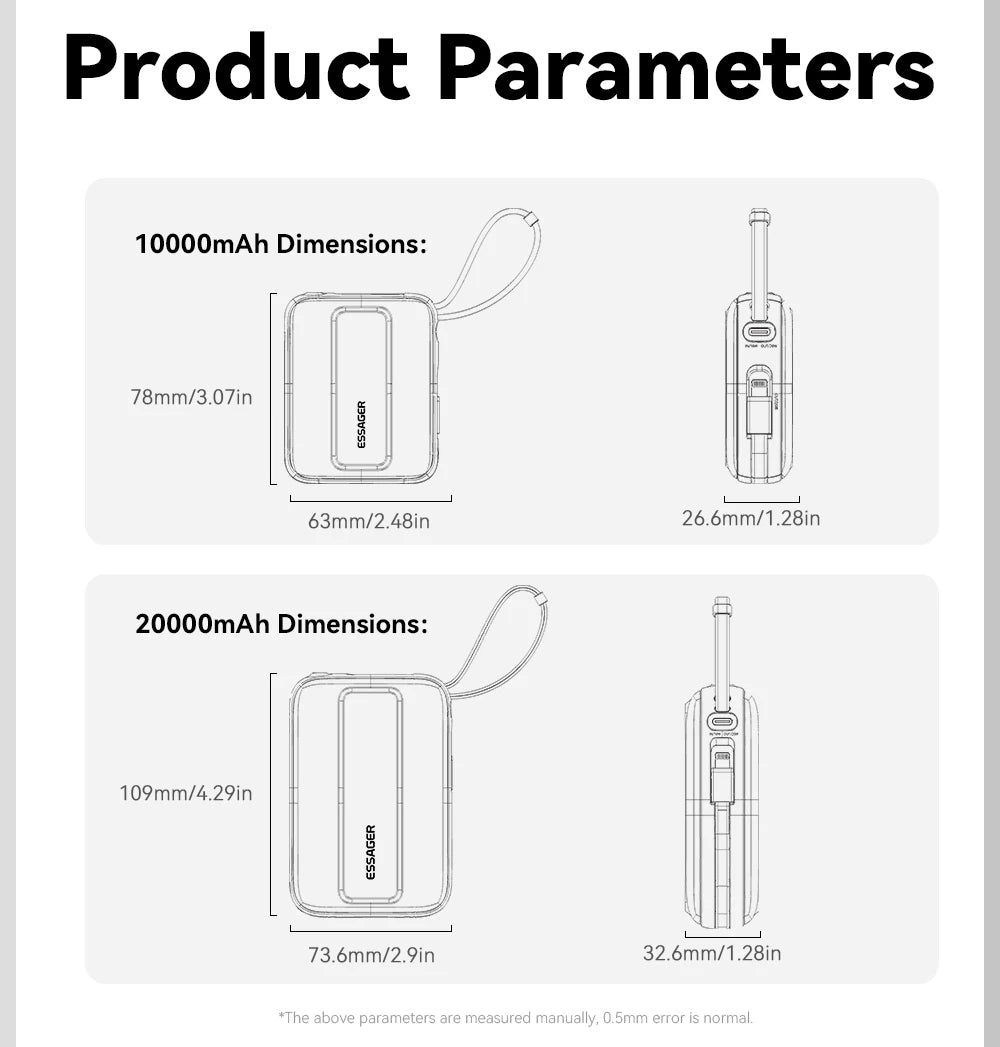 ESSAGER Mini Power Bank 20000mAh with Cables 22.5W PD