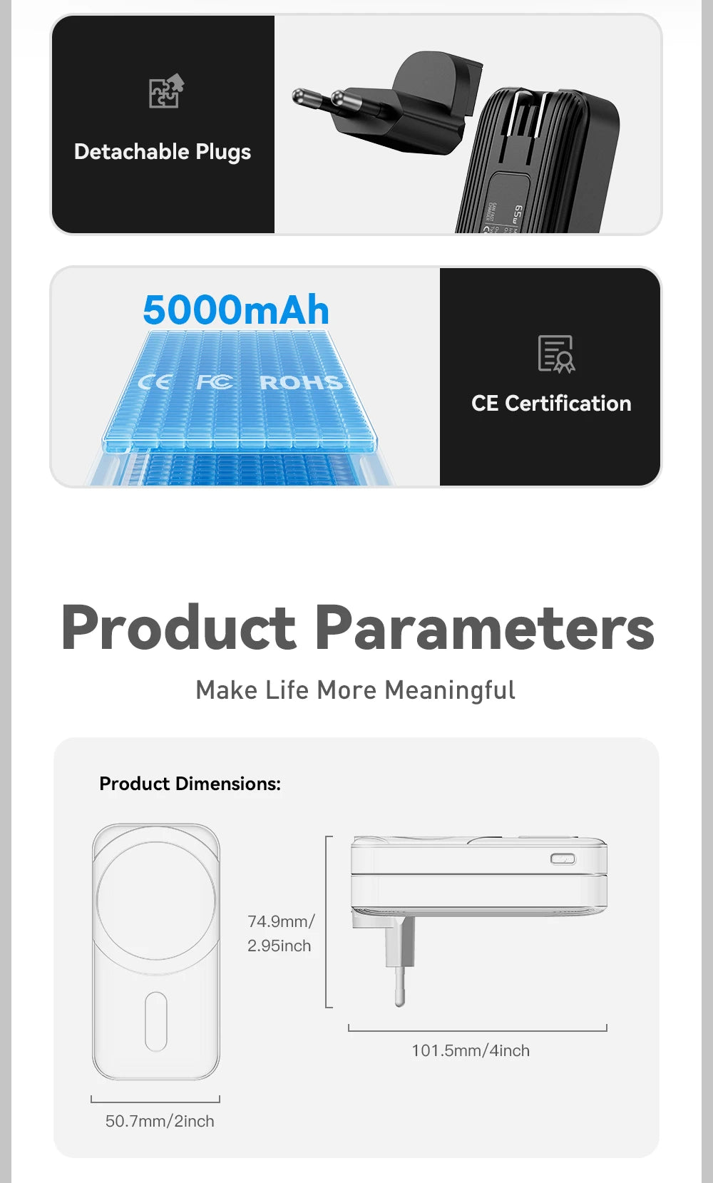 ESSAGER 3-in-1 Magnetic 65W GaN Charger Power Bank 5000mAh