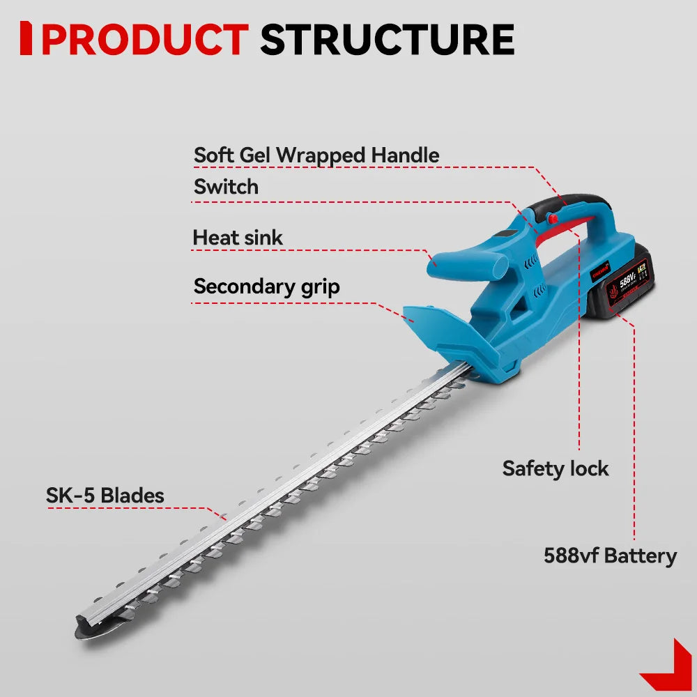 ONEVAN 3000W Electric Hedge Trimmer 20000RPM Lawn Mower Garden Landscaping Hedge Trimmer Pruner Lithium-Ion Battery Power Tool