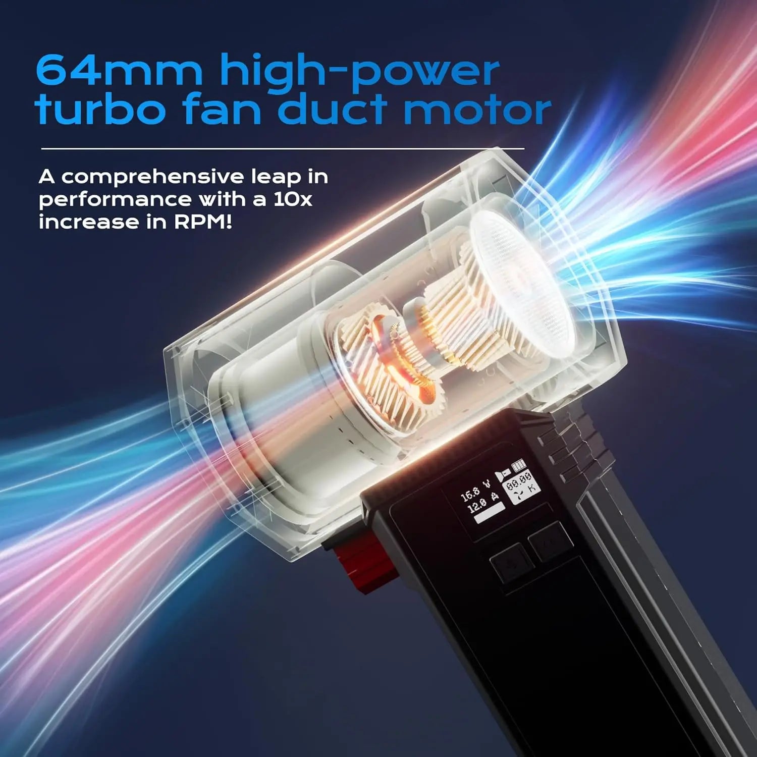 Handheld Turbo Fan – 64mm Brushless High‑Speed Jet Blower | 1600g Thrust, LED Lighting