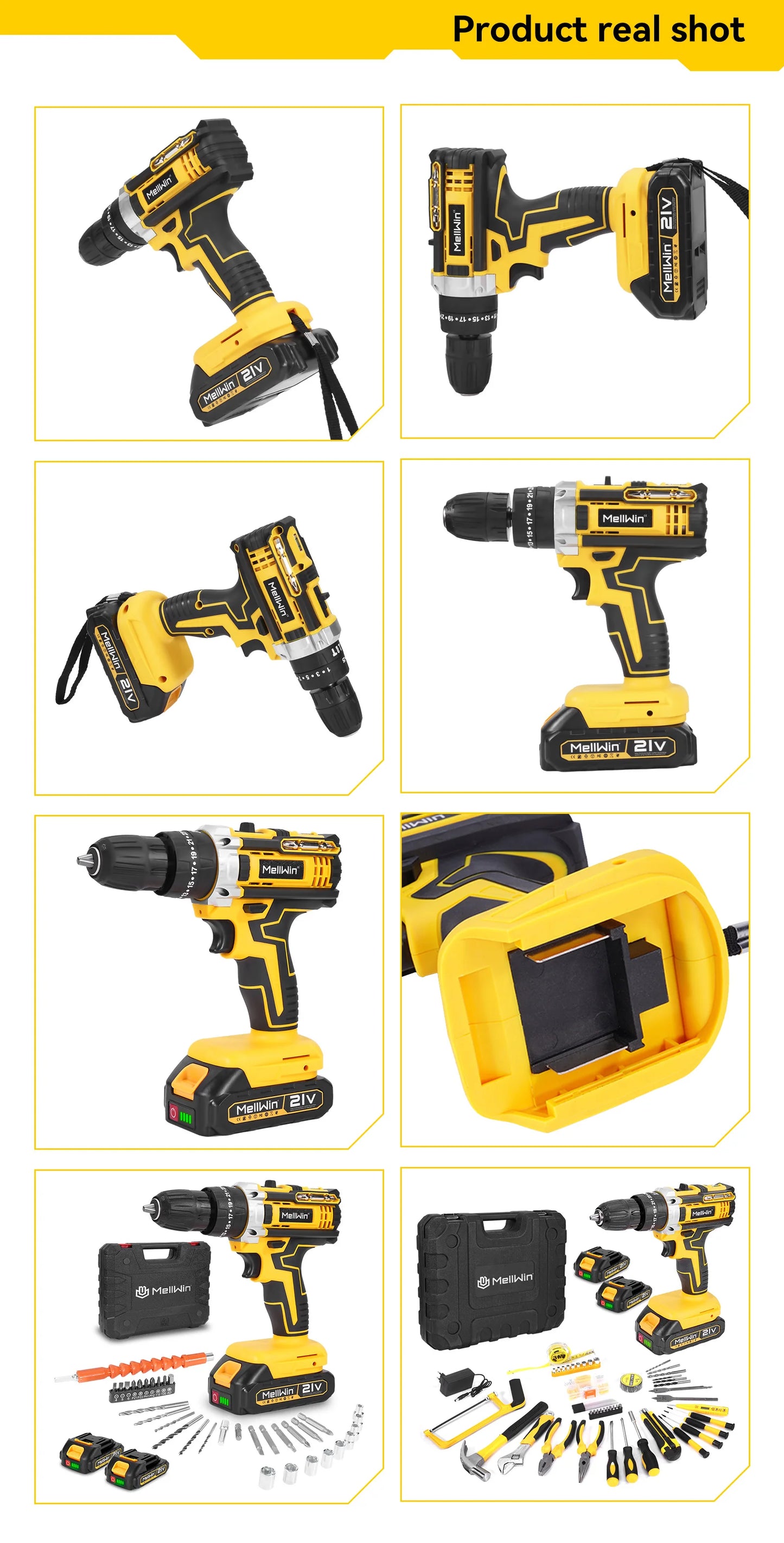 MELLWIN 25+3 Torque Electric Impact Drill 2 Speed Adjustable Cordless Electric Screwdriver Power Tool For Makita 18V Battery Pin - Limetastore