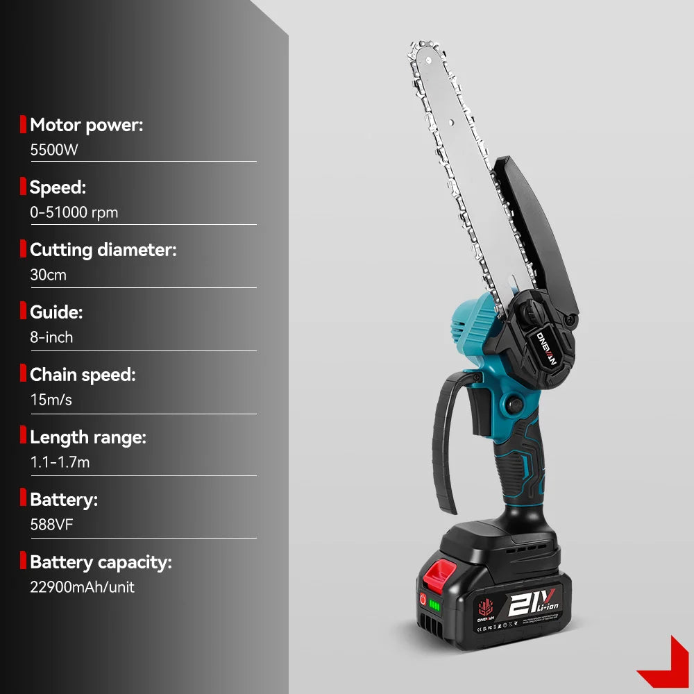 ONEVAN 5500W Brushless Telescoping Pole Saw | 8" Chain, Extendable, High‑Branch Pruning, Battery Powered