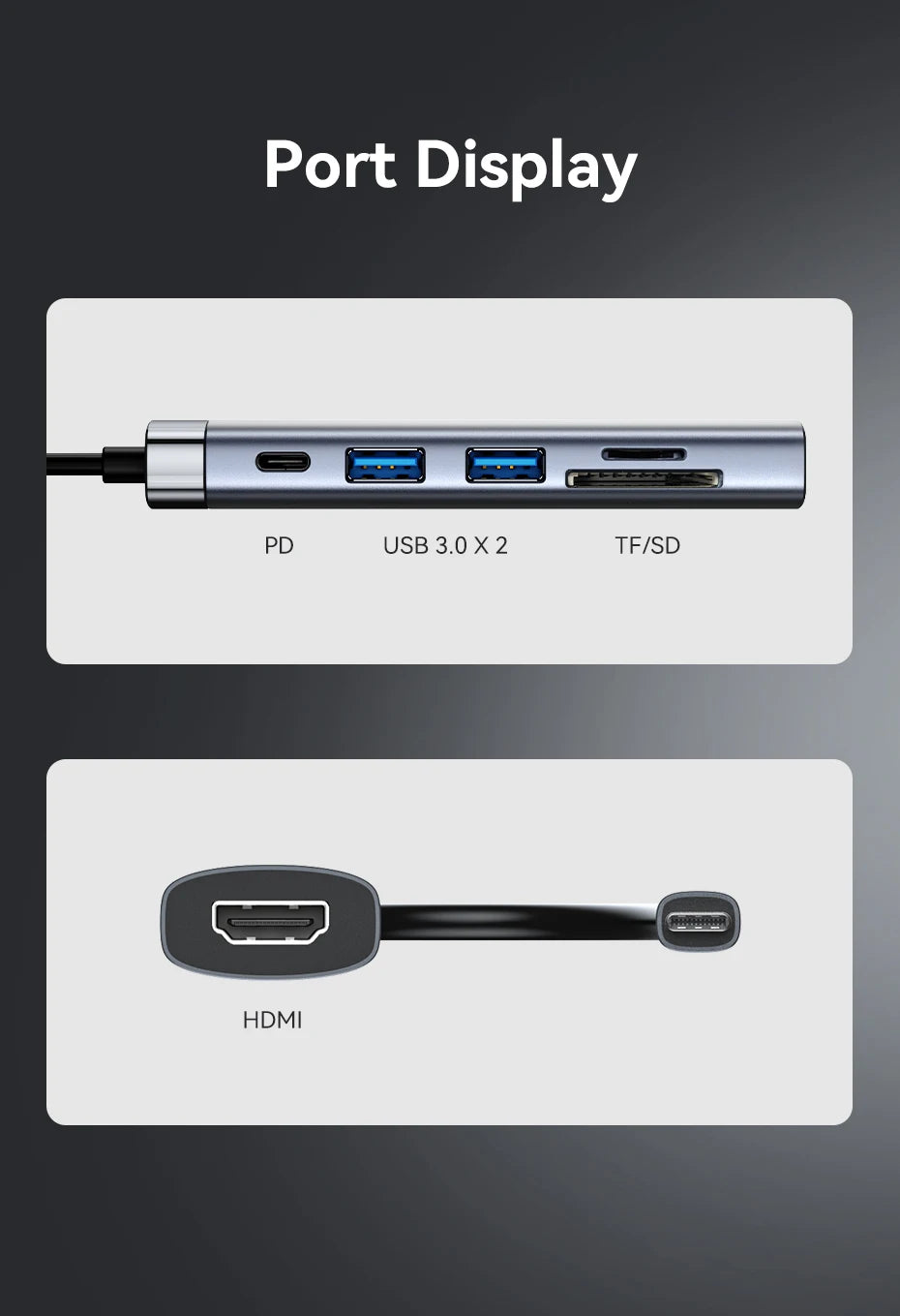 Vention USB‑C HDMI Hub | 4K30Hz, USB 3.0, SD/TF, PD 100W Multiport Adapter