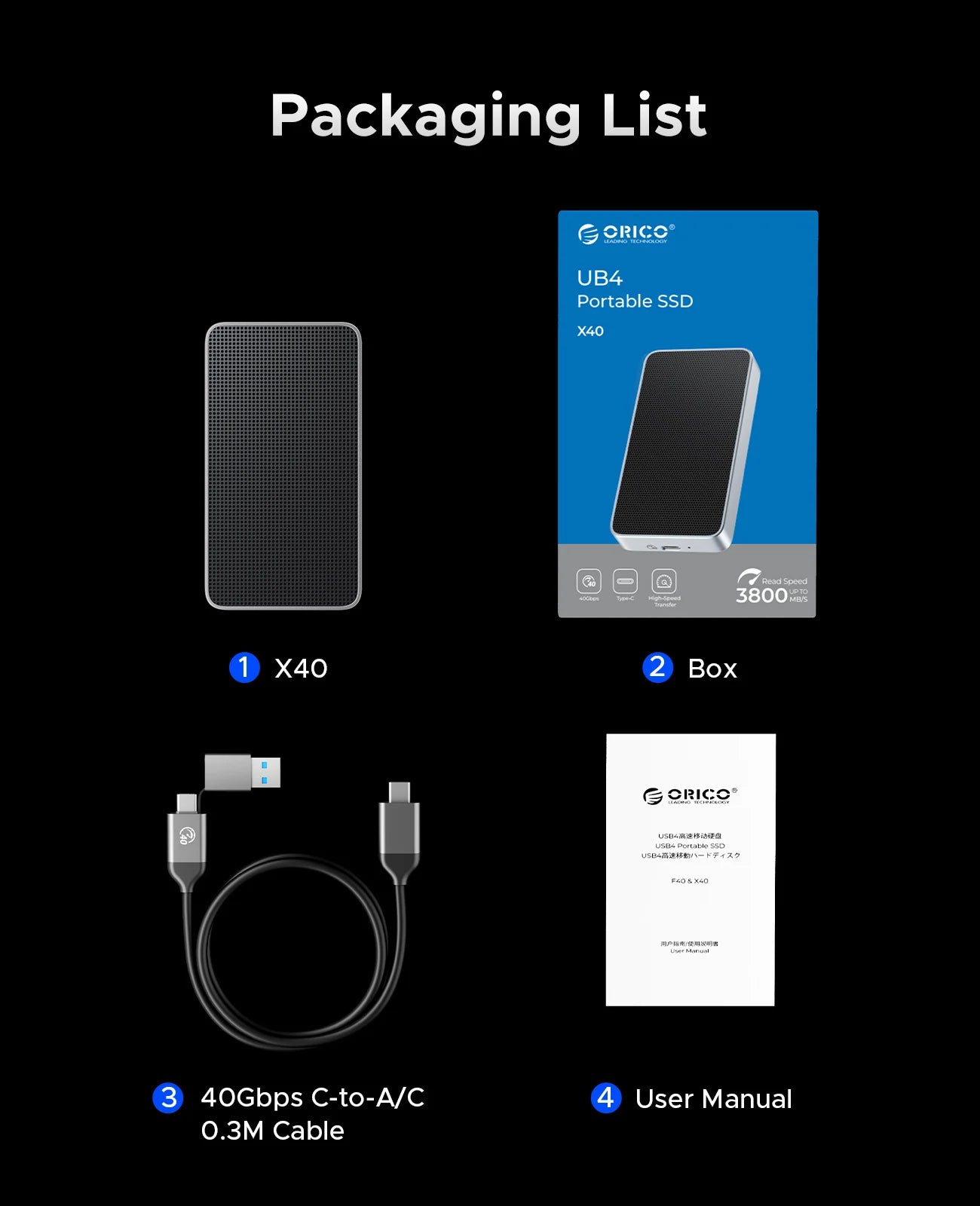 ORICO 40Gbps USB4 prenosni zunanji SSD NVMe – izjemno hiter pogon NVMe PCIe 4.0