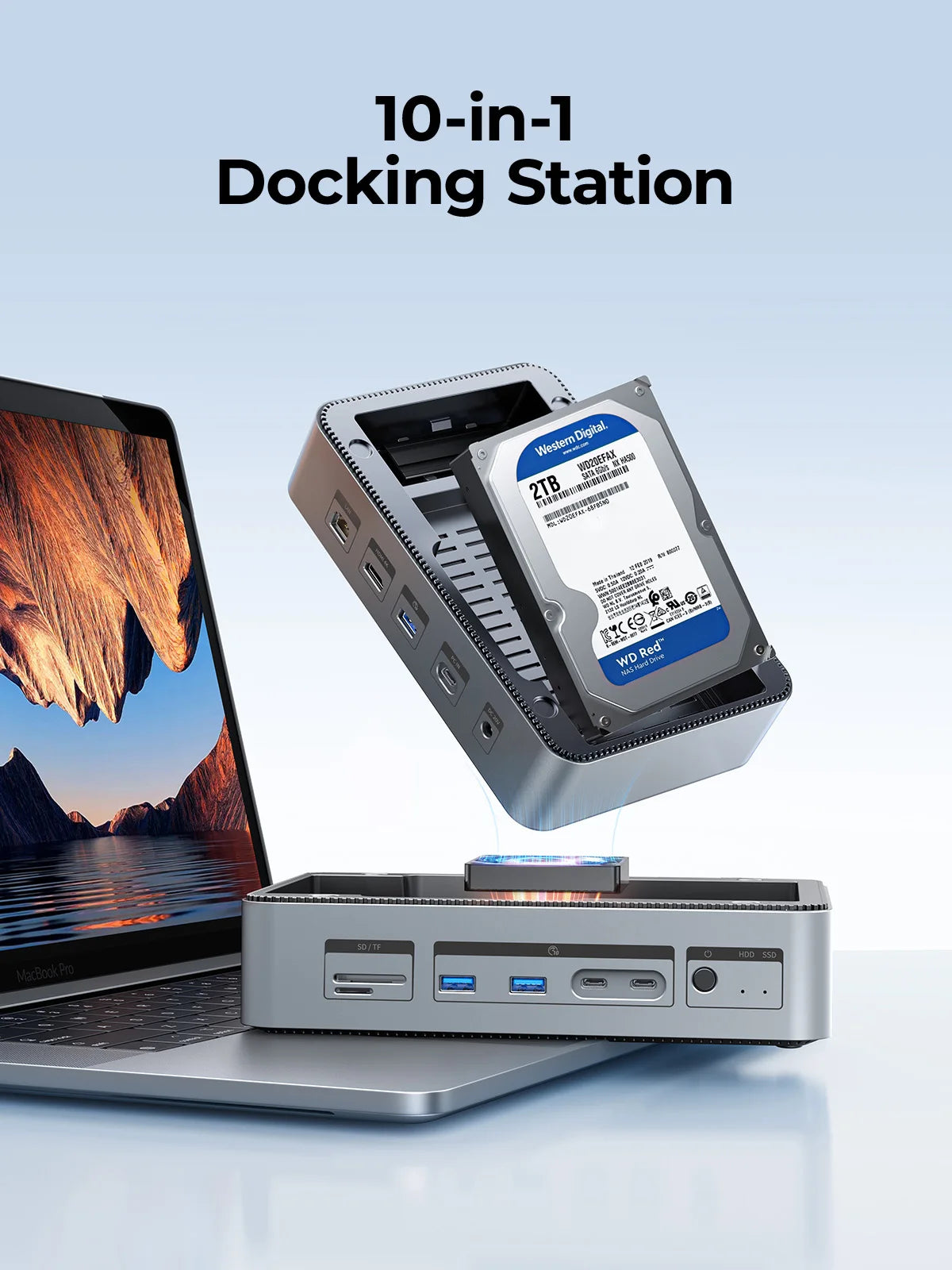 ORICO 10‑in‑1 Docking Station Deck with Dual M.2 NVMe SSD Enclosure, 3.5" Hard Drive Bay