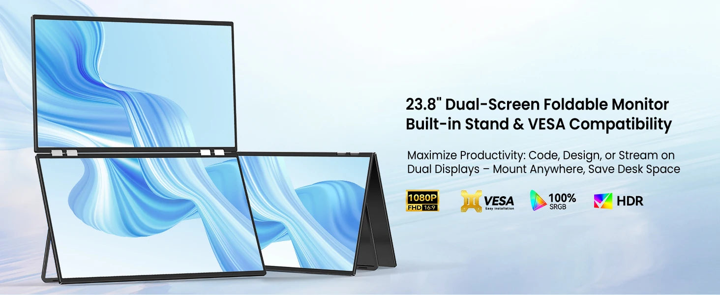 Portable Dual Monitor 23.8" 100Hz FHD 1080P Stacked Vertical Displays for Gaming Coding Working USB-C HDMI Laptop Screen Extende - Limetastore