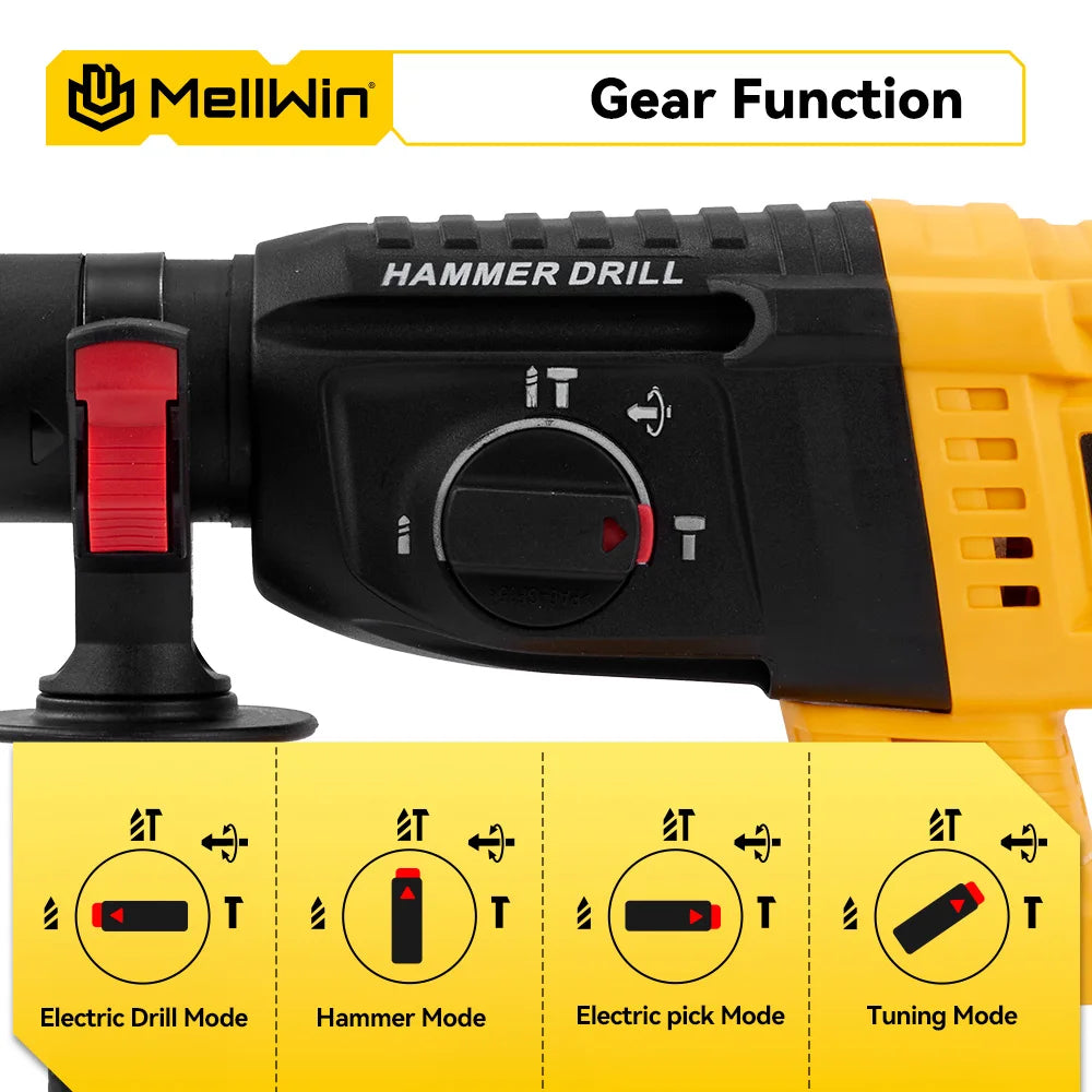MELLWIN 3 in 1 Brushless Electric Hammer Drill Multifunction Impact Hammer for Steel Concrete Wood For Makita 18V Battery Pin - Limetastore