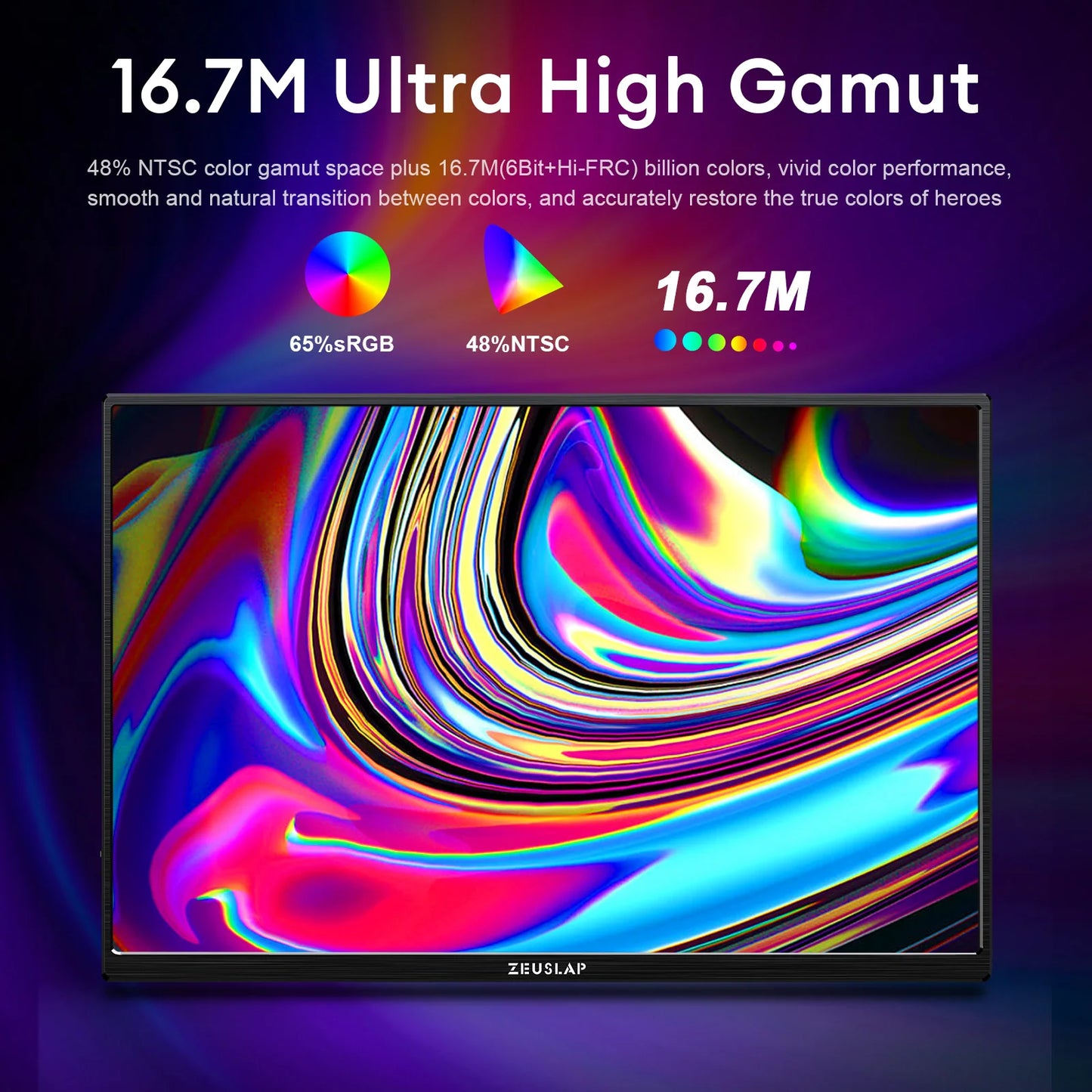 ZEUSLAP 14" Portable Monitor | 1920×1200 WUXGA, 16:10, 100% sRGB, 300 nits