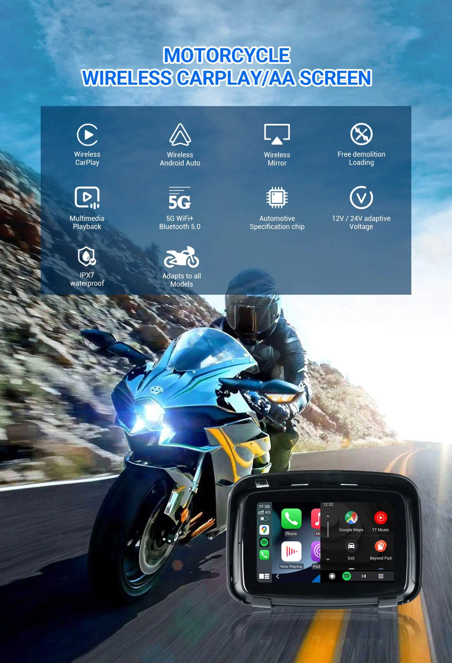 OTTOCAST Lite C5 Motorcycle Wireless CarPlay GPS Display