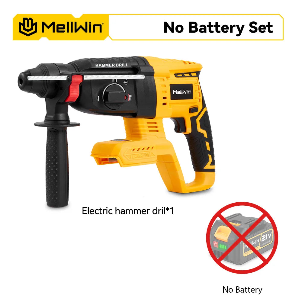 MELLWIN 26MM Brushless Electric Hammer Drill Cordless Household Rotary Impact Hammer Power Tool For Makita 18V Battery Pin - Limetastore
