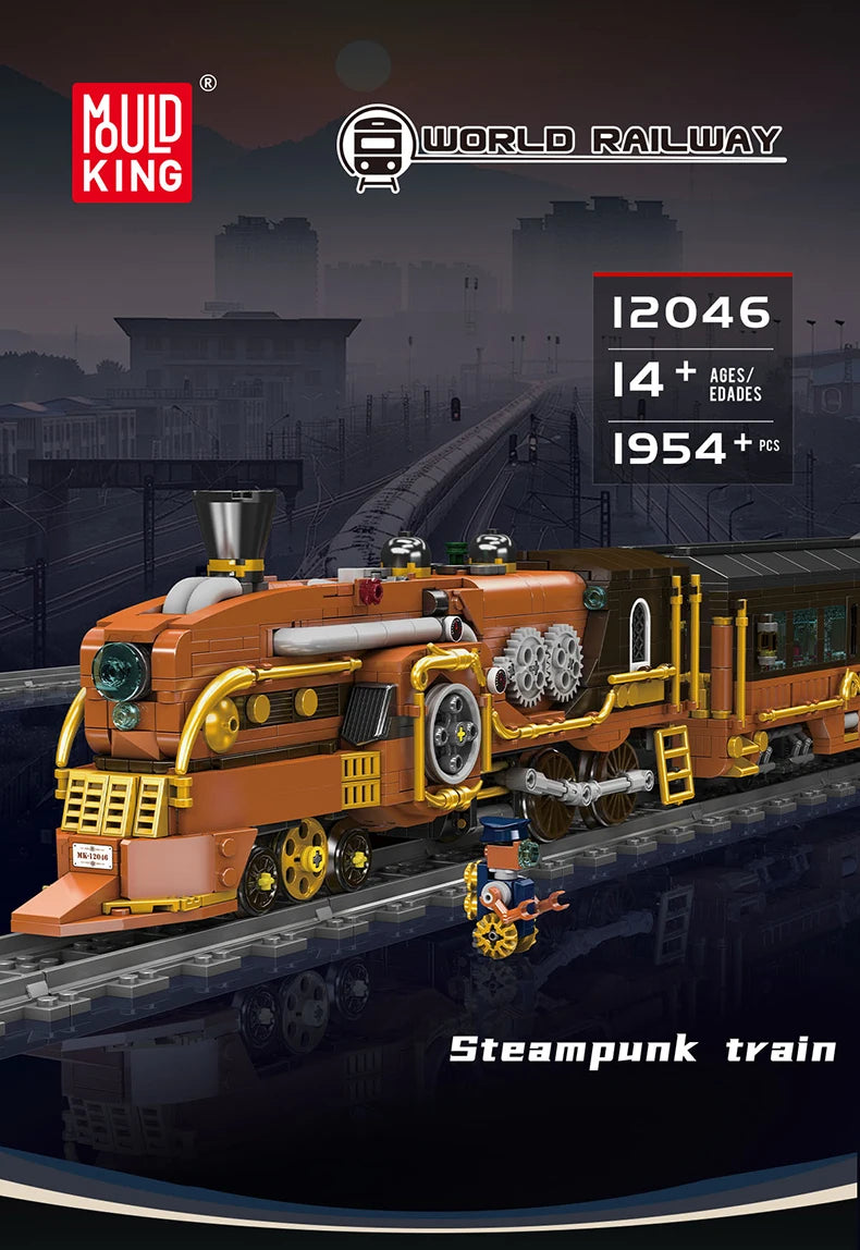 Mould King 12045 Motorized Steampunk Train | RC Technical Locomotive Building Blocks with Tracks - Limetastore