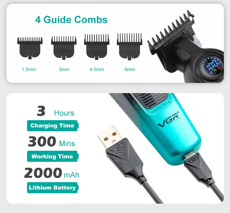 VGR Hair Cutting Machine Cordless Trimmer Electric Hair Clipper Rechargeable Haircut Barber Professional Trimmer for Men V-996
